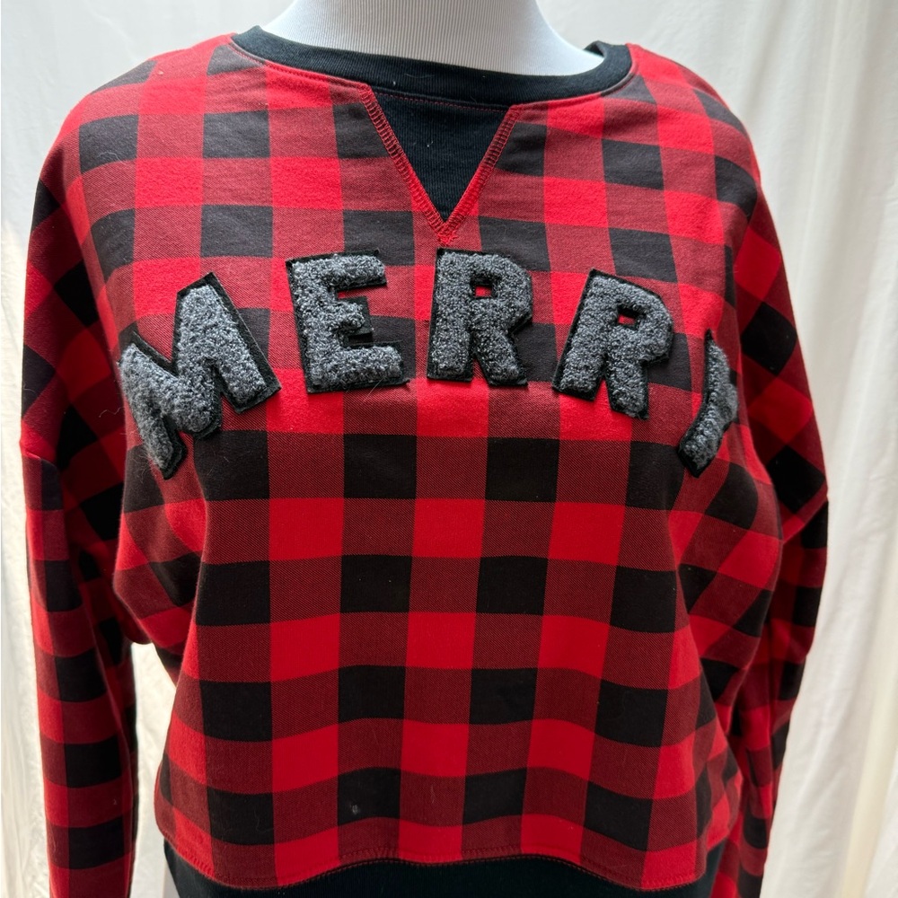 Crop Buffalo plaid Christmas sweatshirt size XL
